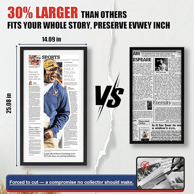 JupDec 11 × 22 Up to 13 × 24 Newspaper Frame, Premium Wood Display Case with Acrylic Panel, Wall Mount or Tabletop Stand, Perfect for Home & Office Decor, Ideal Gift for Collector, 6 Pack, White