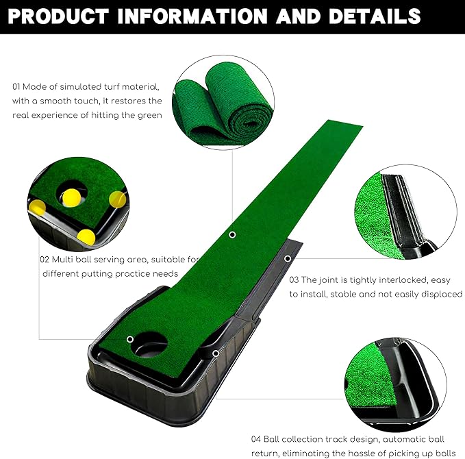 Golf Putting Mat Indoor - 86.61x11.81in Golf Practice Mat with Ball Return, Portable Indoor Putting Green for Home Office Backyard, Perfect for Beginners