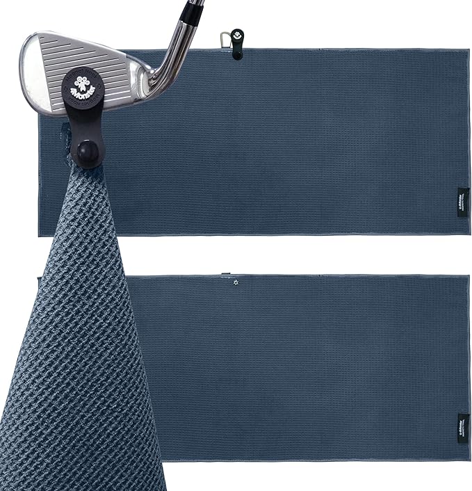 4Monster Golf Towels 3-Pack with Detachable Magnet and Portable Pouch, Quick-Dry Microfiber Golf Towel Set for Golf Bags,Custom Towel Gifts for Men or Women (2, Navy Blue)