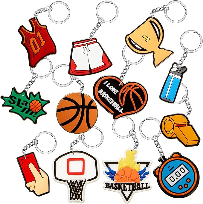 Batiyeer 36 Pack Basketball Keychains Bulk Party Favors Sports Ball Key Chains Funny Keyring Gifts for Women Men Birthday Supplies