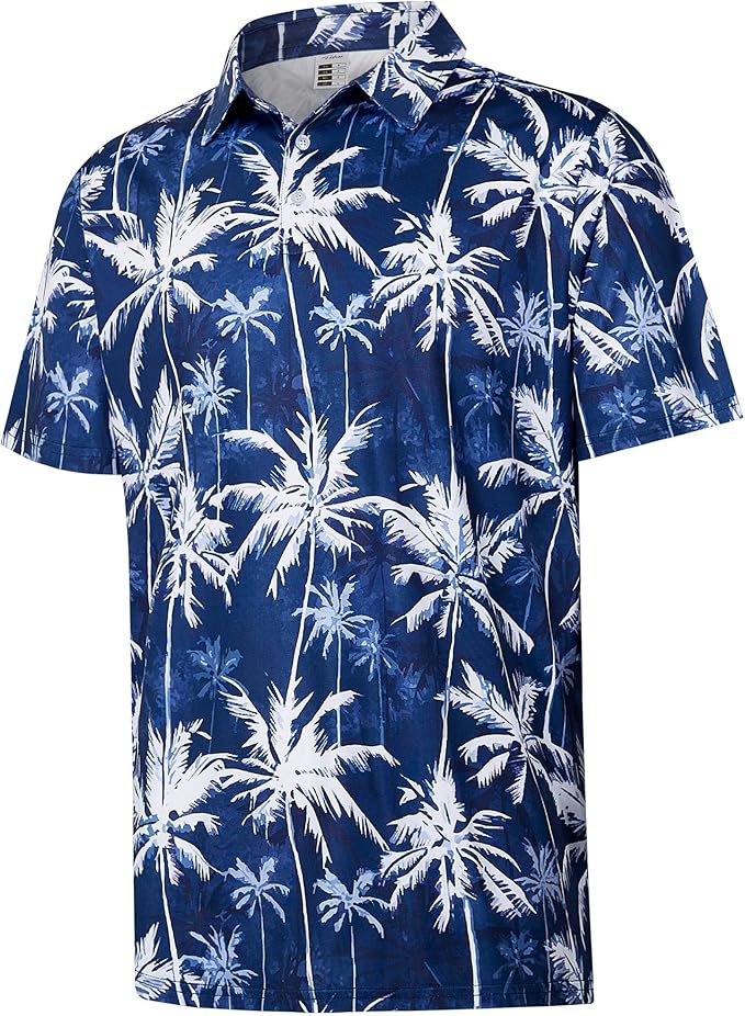 zeetoo Men's Polo Shirts Hawaiian Golf Polos Shirts Short Sleeve Performance Moisture Wicking Mens Golf Shirts