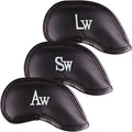 Premium Magnetic Leather Iron and Wedge Golf Club Head Covers | Set of 10 | Fits Most Clubs | Embroidered Club Label on Both Sides of Club Head Cover