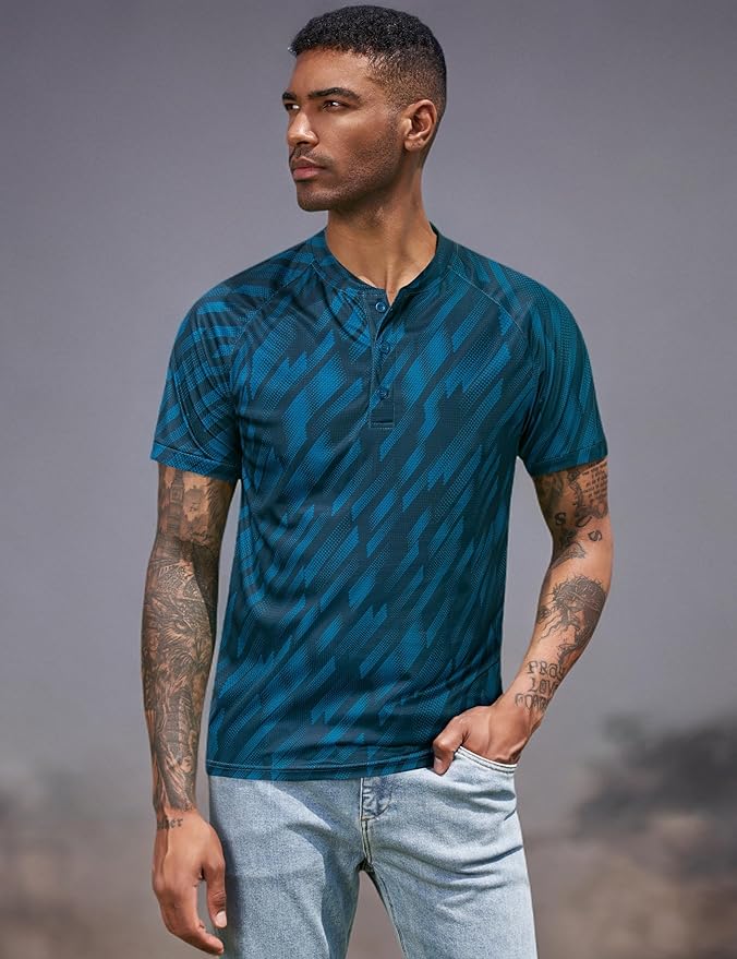 TAPULCO Mens Collarless Golf Shirts Short Sleeve Dry Fit Stretch Casual Breathable Lightweight Tshirts