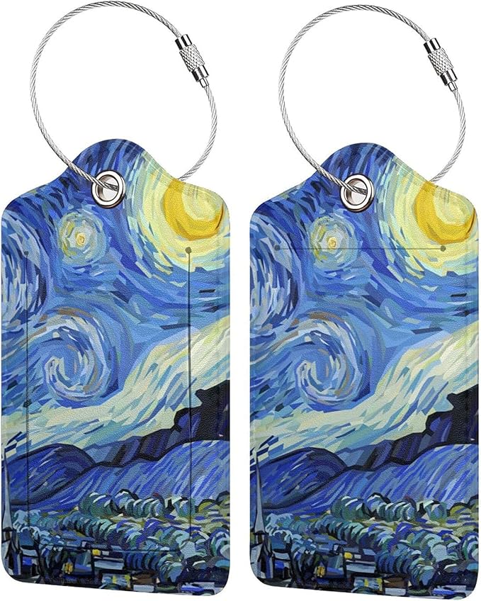 Starry Sky 2 Pcs Luggage Tags, Starry Night Privacy Cover Id Label with Stainless Steel Loop and Address Card for Suitcases & Travel Bags