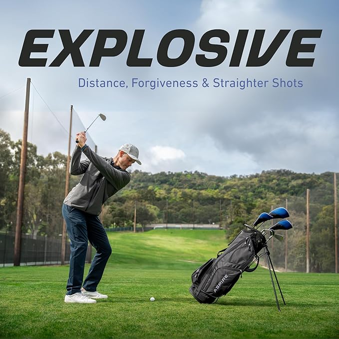 Aspire XD1 Men’s 14-Piece Golf Set – 460cc Titanium Driver, Wood, Hybrid, 6-PW Irons, Putter, Stand Bag, 3 Headcovers and Cover
