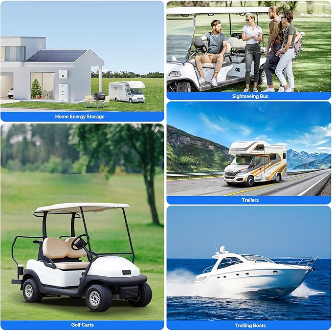36V 105Ah LiFePO4 Golf Cart Battery with 200A BMS Bluetooth LCD Display 43.8V 25A Charger Mobile APP 10000 Deep Cycles Rechargeable 36V Lithium Battery for Golf Cart ATV Lawn Mower and Off Grid