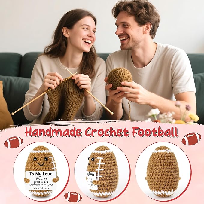 Birthday Gifts for Him Her Boyfriend Girlfriend, To My Love Christmas Handmade Emotional Crochet Football, Small Cute Anniversary Present for Him, Mini Romantic I Love You Gift for Husband Wife Couple