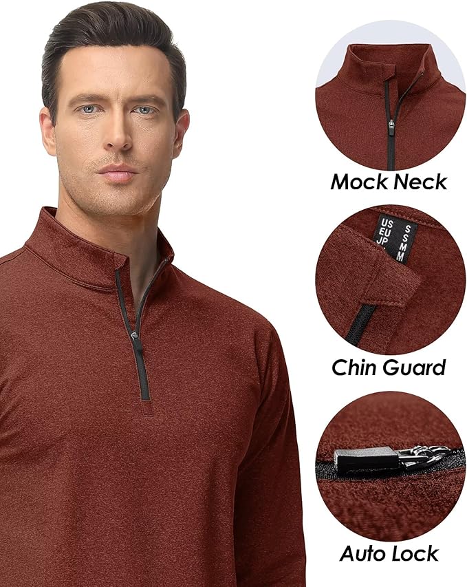 Boladeci Men's Quarter Zip Pullover Premium Fleece Lined Heather Long Sleeve Golf Shirts Midweight 1/4 Half Zip Sweatshirts