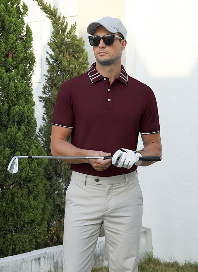 Alex Vando Mens Golf Shirts Moisture Wicking Quick-Dry Short Sleeve Fashion Designed Polo Shirts for Men
