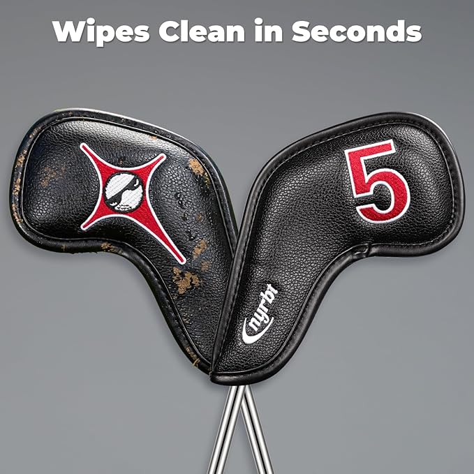 Magnetic Golf Iron Head Covers Set of 10 – Fun Poker Suits Design with Embroidered Clubs, Diamonds, Hearts & Spades | Premium PU Leather, Fits All Irons, Unique Golf Gift for Men & Women