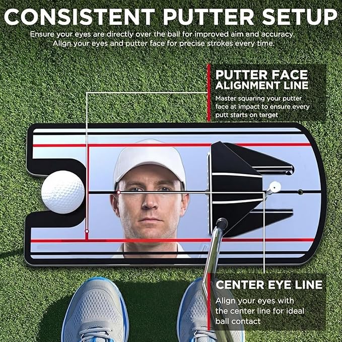 Golf Putting Mirror with Alignment Lines & Putter Gate - Putting Training Aid for Indoor/Outdoor Practice, Boost Accuracy for Beginners