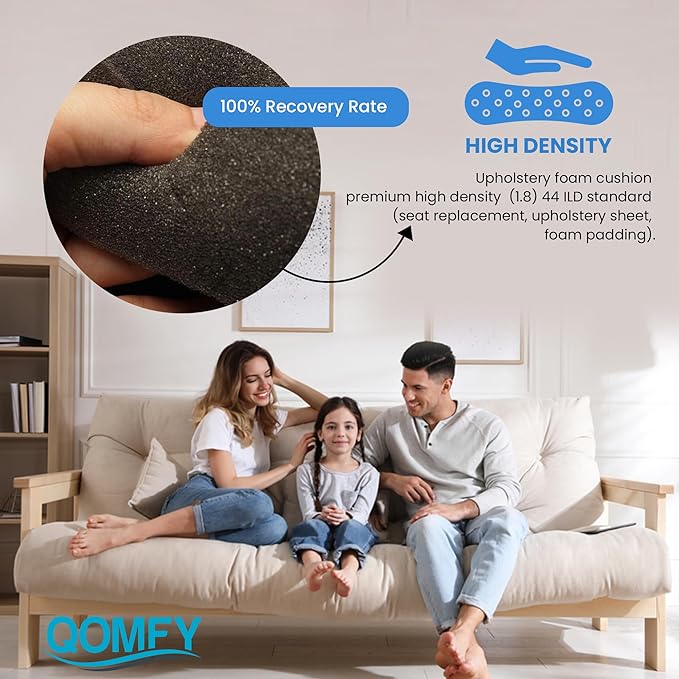 QOMFY 2" Height x 18" Width x 24" Length Charcoal Upholstery Foam Sheet | Made in USA | Multi-Purpose Foam for Upholstery, DIY, Packaging & Acoustic Projects