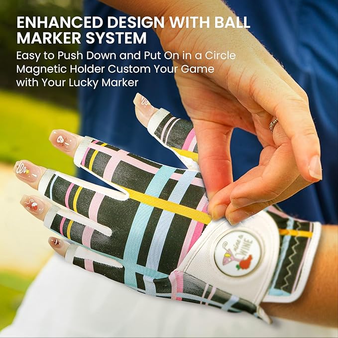 Ladies Golf Gloves Women Right Handed Golfer Left Hand Value 2 Pack with Ball Marker Leather All Weather Grip Breathable Soft Gift Set