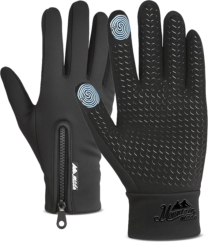 Mountain Made Warm Gloves for Men, Women, Touchscreen Sensitive with Good Grip for Running, Cycling, Driving, Golf, Outdoor Sports and Work with Upgraded Zipper