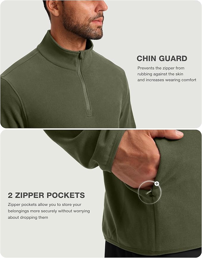 G Gradual Mens Quarter Zip Pullover Fleece with 2 Zipper Pockets Long Sleeve Golf Shirt Winter Athletic Sweater Lightweight