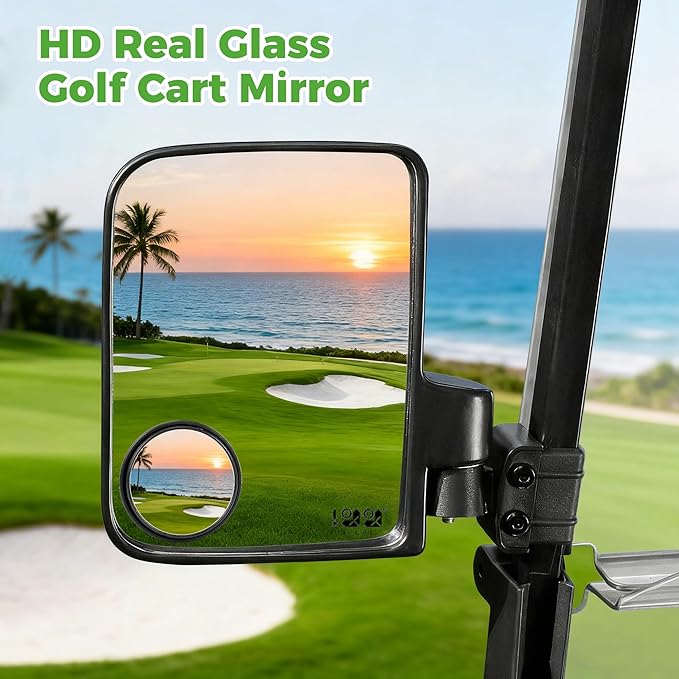 10L0L Golf Cart Mirror Universal for Yamaha, Club Car, EZGO, No Drilling Extra Large Side Rear View with Blind Spot Mirror Folding Adjustable 180 Degree