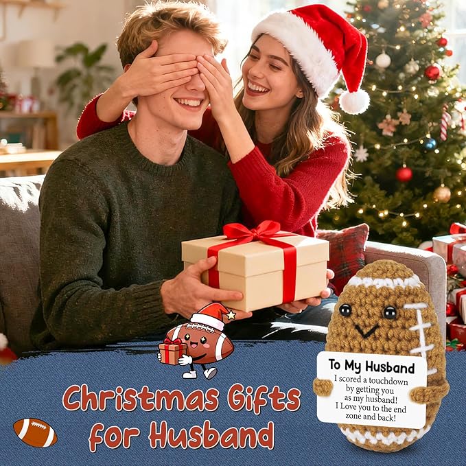 Birthday Gifts for Husband from Wife, Christmas Handmade Inspirational Crochet Football Gift for Him, Cool Wedding Anniversary Present for Husband, Cute Emotional Home Decor for Couple, Hubby, Spouse