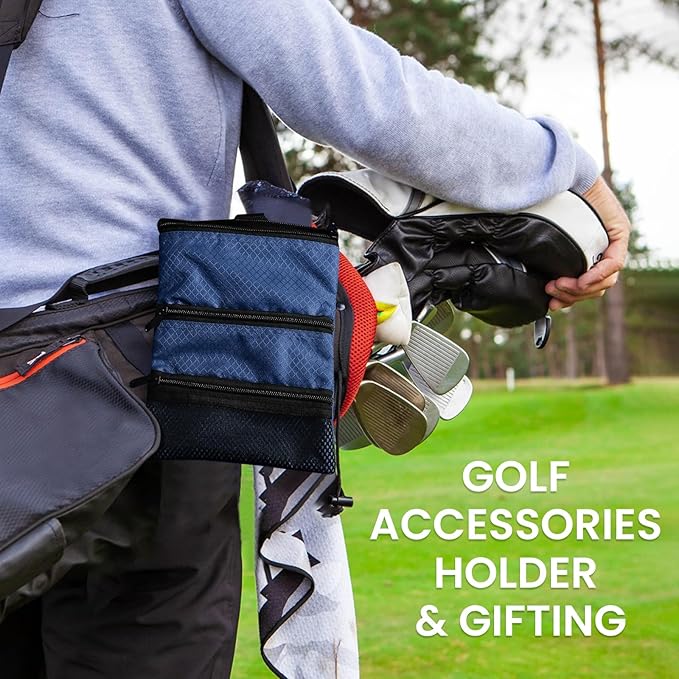 FINGER TEN Golf Pouch Bag for Valuables Tee Color with 4 Golf Pencil Pack, Zippered Pocket Gear Clip Hook to Bag