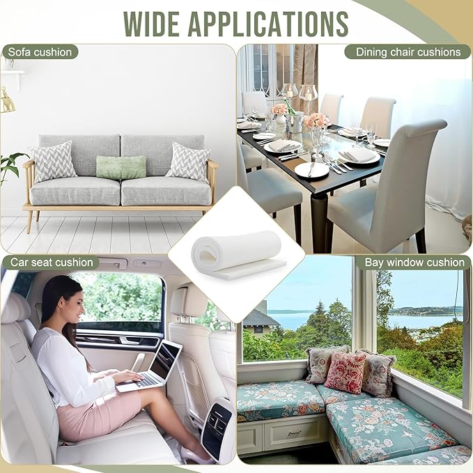 Frienda 2 Pcs Upholstery Foam 1/2" x 24" x 72" High Density Cushion White Polyurethane Craft Foam Padding for Seat Replacement DIY Projects Chairs Headboards Sofas Home