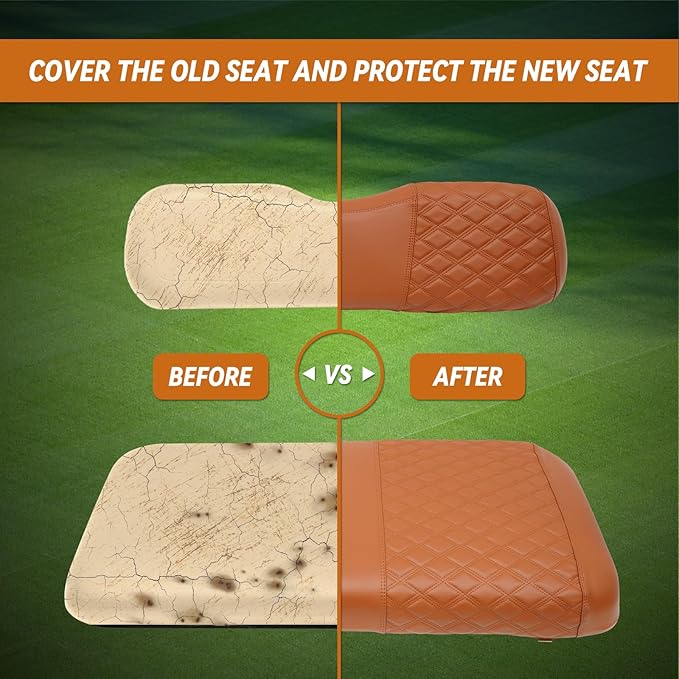 Golf Cart Seat Covers Front and Rear Waterproof and Sun Resistant Marine Grade Vinyl Leather Seat Cover Accessories for EZGO TXT 1994-2013, Brown(4PCS)
