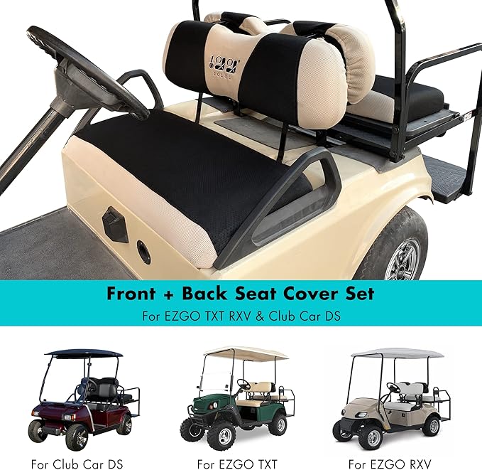 10L0L Golf Cart Front + Rear Seat Cover Set for EZGO TXT RXV 4 Passenger Models Bench Seat Covers Kit Breathable Washable Polyester Mesh Cloth (S+XS)