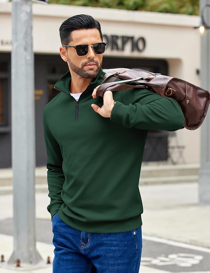 COOFANDY Mens Quarter Zip Pullover Sweatshirts Lightweight Long Sleeve Mock Neck Sweater Polo