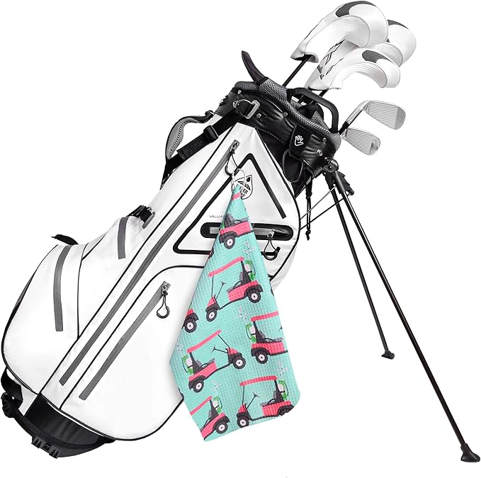 Microfiber Golf Towels for Golf Bags & Carts - Premium Weave Waffle & Ball Towels with Carabiner Clip, Essential Accessories for Men, Women, and Kids, Golfer Gifts, Set of 2 (Golf Cart)