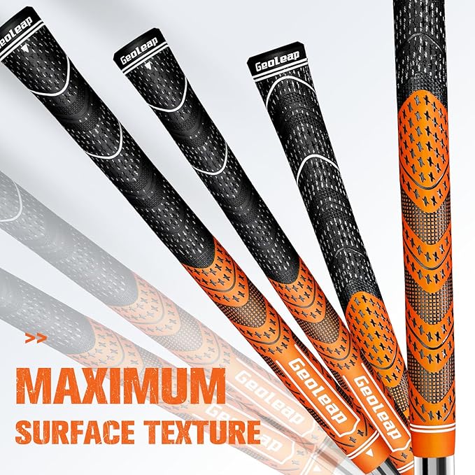 Geoleap Golf Grips Set of 13- Cord Rubber Compound Material, Hybrid Golf Club Grips, All Weather Performance.