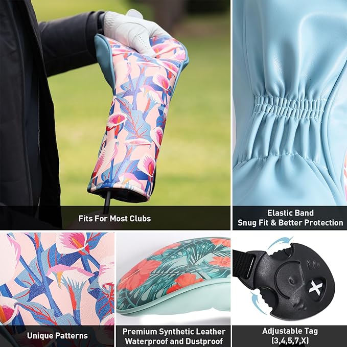 FINGER TEN Golf Club Head Covers for Woods Driver Fairway Hybrid with Interchangeable Number Tag 1 3 5 Premium Leather Headcovers for Women Men