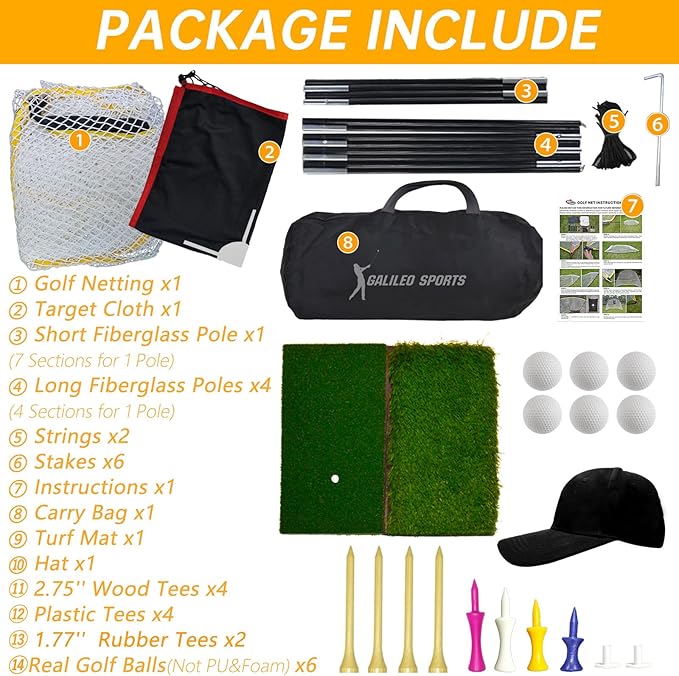 Gagalileo Golf Net: 10x7ft Practice Driving with Barrier Tur Mat Target for Backyard Home Adults Beginners
