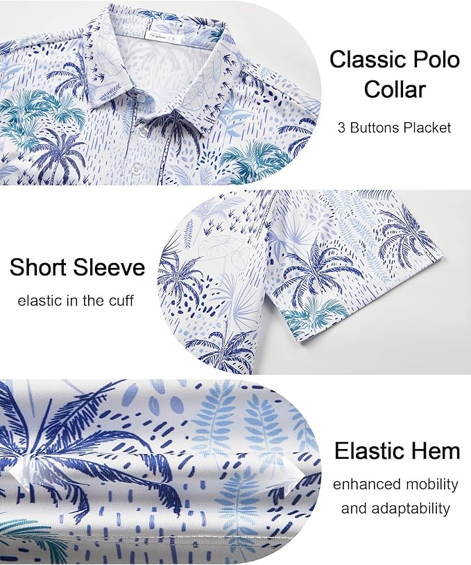 zeetoo Men's Polo Shirts Hawaiian Golf Polos Shirts Short Sleeve Performance Moisture Wicking Mens Golf Shirts