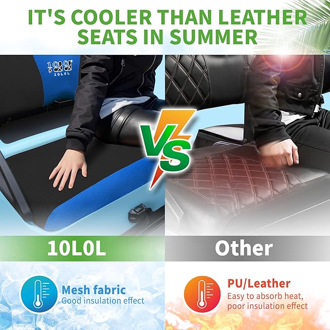 10L0L Golf Cart Seat Covers Universal for Yamaha G29 Drive2 Club Car DS Precedent Tempo Standard Front Seats, Breathable Mesh Bench Seat Cover, No Drilling Seat Cushion - All-Season Comfort