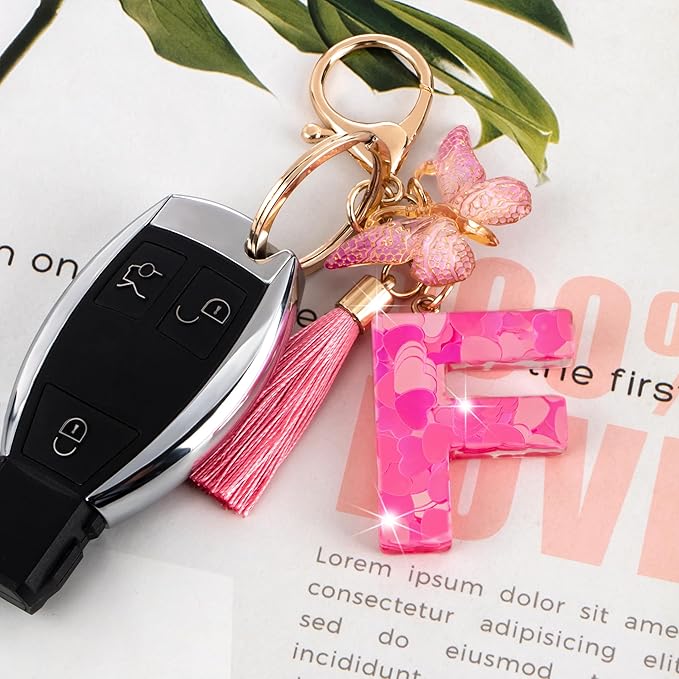 Suweibuke Colourful Cute Initial Letter Keychains for Women Girls with Tassel Butterfly, Charm for Purse Handbags Backpacks