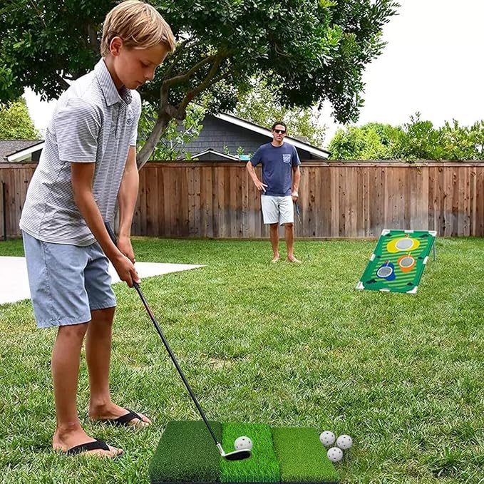 NEWCARE Golf Hitting Mat, 3-in-1 Foldable Golf Mat Indoor Outdoor, Tri-Turf Golf Practice Mat Traint Aid Batting for Chipping Swing Detection Portable Personal Driving Range for Backyard