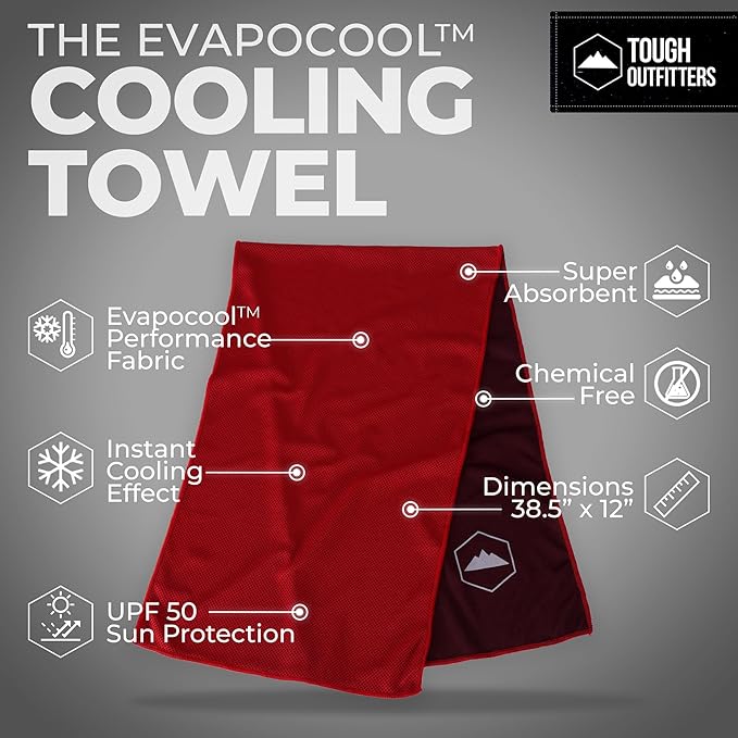 Tough Outdoors Cooling Towels for Neck Face - Neck Cooling Towel for Hot Weather Yoga Sports Golf Sweat - Instant Cold Towel