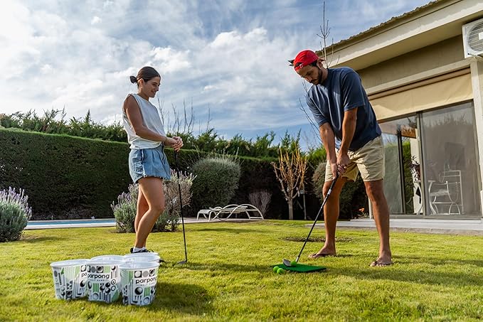 Par Pong Backyard Golf Chipping Game – Outdoor Golf Game with 12 Buckets, 2 Hitting Mats & Golf Balls – for Adults, Tailgating, BBQ, Parties & Gifts for Golfers.