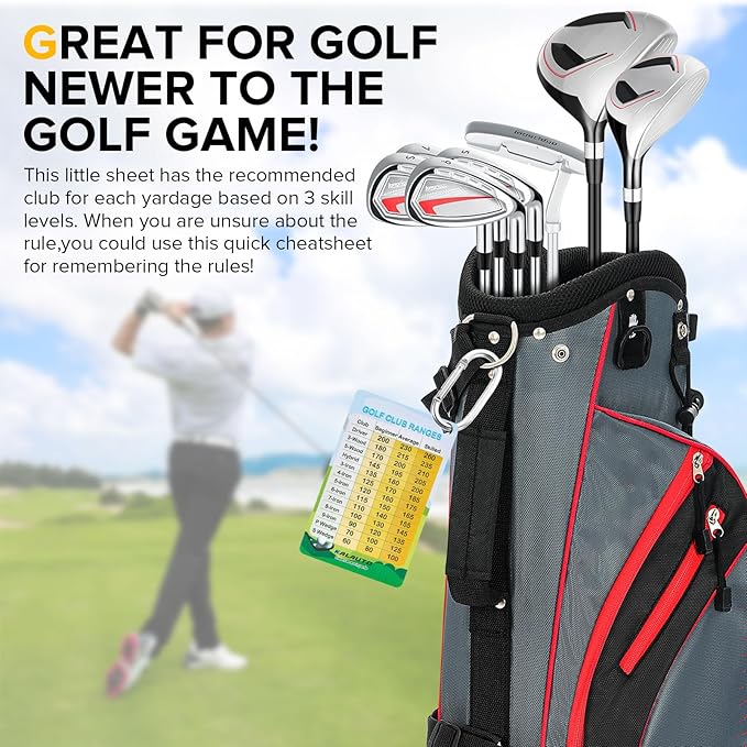 Golf Club Distance and Rules Card: Golf Club Bag Accessories - Golf Yardage Card for Men and Women Golf Club Range Chart Card Personalized Design Beginners Essentials Tool