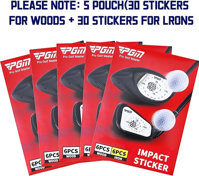 PGM Golf Impact Tape Set 60 Pcs, Self-Teaching Sweet Spot and Shot Consistency Analysis, Club Impact Stickers for Woods and Irons Each 30 Pcs, Useful Training Aid Improve Swing Accuracy