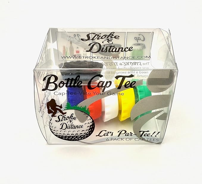 Stroke & Distance Spill Proof Screen Print Bottle Cap - Golf Tee Combo Variety Pack - Par 3 Height - Insert Any Tee - Training Aid