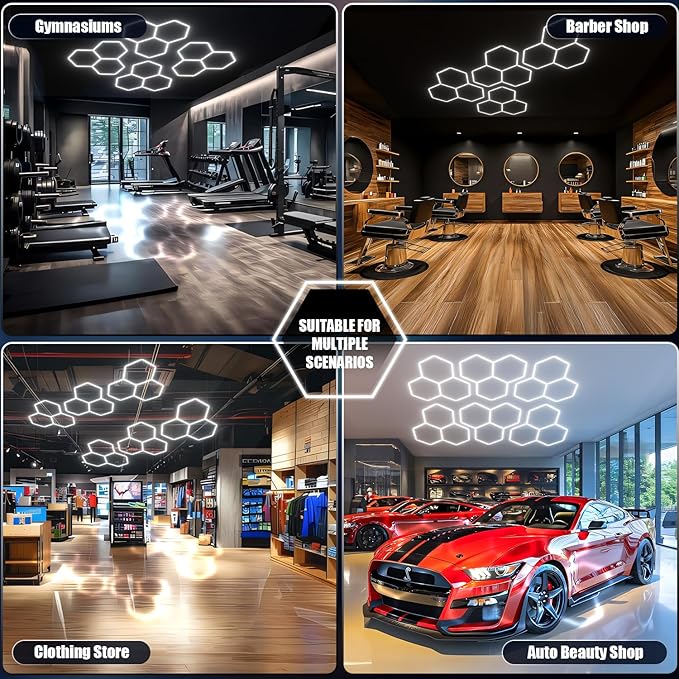 JTT Hexagon Garage Lights,16Pack 128W LED Garage Hexagon Lights,3 Grids 6500K Super Bright Car Detailing Ceiling LED Shop Light for Warehouse Workshop Gym Exhibition Hall Basement Car Care