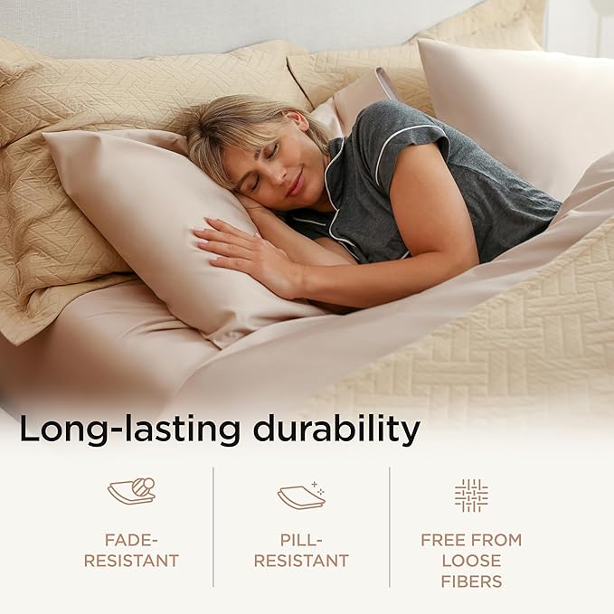 Threadmill Luxury 800 Thread Count Full Size 100% Cotton Sheets - Light Beige Sateen Weave Bed-Sheets, Better Than Egyptian Cotton, 4 Pc Solid Bedding Set, Fits 16" Deep Pocket