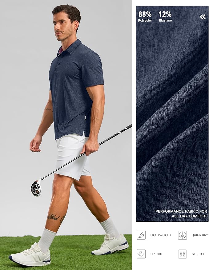 Golf Shirts Heather Polo Short Sleeve Dry Fit Lightweight Moisture Wicking Collared Shirts Casual Athletic Business