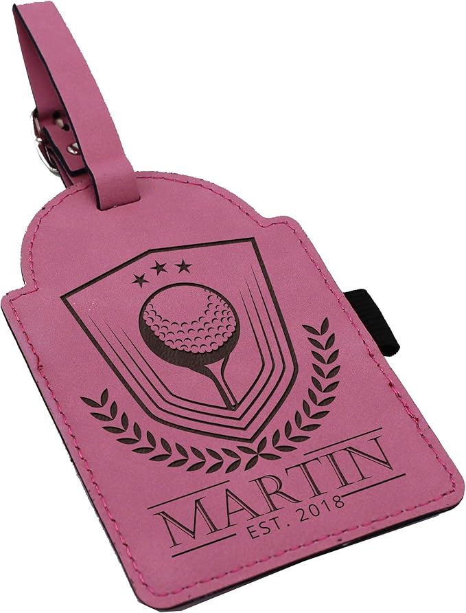 Custom Engraved Golf Luggage and Bag Tag - Personalized Golfing Accessories Gift for Golfer, Mom, Dad, Him, Her (Pink)