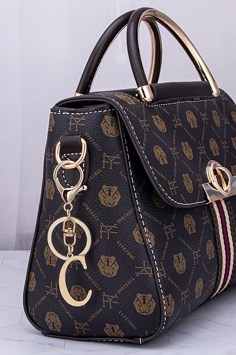 Cute Stainless Steel Gold Initial Letter Keychain for Women Girl, Charms for Key Handbag Backpack Bag, Personalized Gift