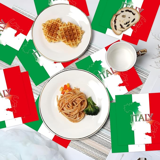 Italian Party Napkins Decorations, Disposable Paper Italy Flag Napkins Supplies Pack of 50, Birthday Party Baby Shower Decor Size 6.5 Inch