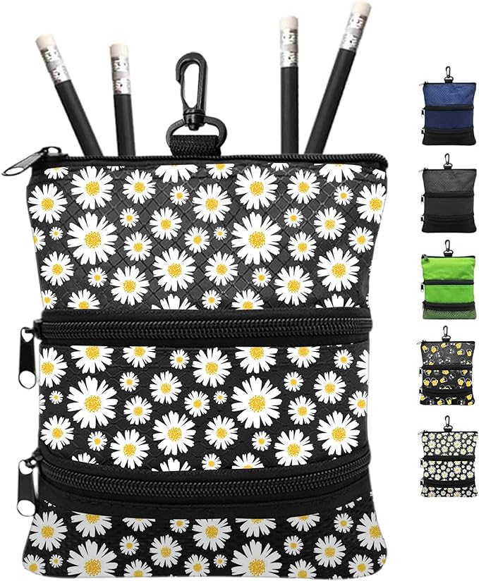 FINGER TEN Golf Pouch Bag for Valuables Tee Color with 4 Golf Pencil Pack, Zippered Pocket Gear Clip Hook to Bag