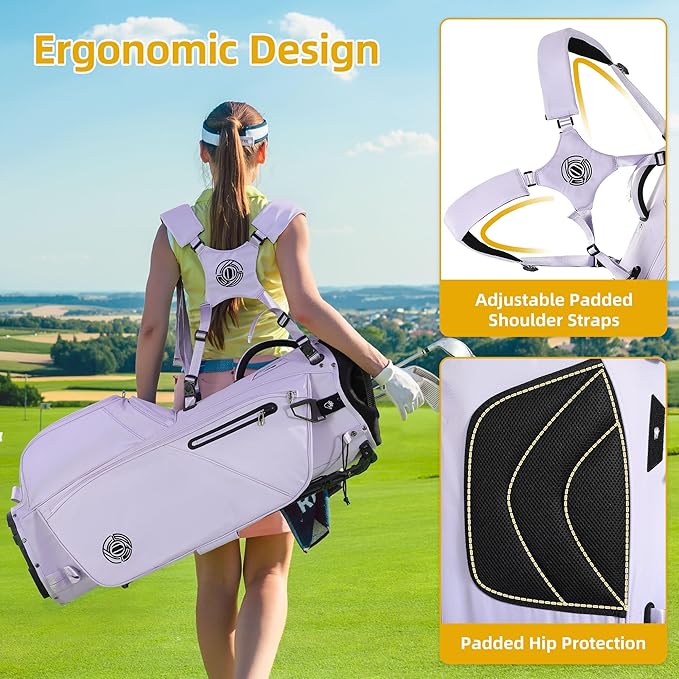 Golf Stand Bag 14 Way, Lightweight Golf Bags for Men Women with Stand, Padded Ergonomic Double Strap, Full Length Dividers, Multiple Pockets, Rain Hood