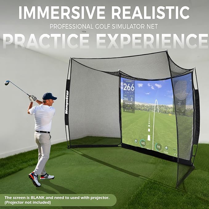 MangoStar Golf Net, 11x8ft Golf Simulators Hitting Net with High-Density Impact Screen and Target Cloth, Heavy Duty Practice Cage for Swing Driving, Home Backyard Garage Indoor Outdoor Use