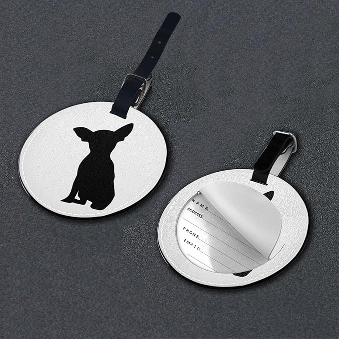 Chihuahua Dog Luggage Tags for Suitcases, Pu Leather Baggage Tags Identifiers for Travel, Name Id Label for Baggage Bag Women Men
