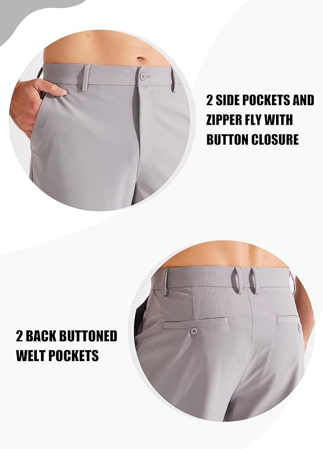 Libin Men's Golf Pants Classic Fit Flat Front Work Dress Pants 29" 31" 33" Stretch Casual Pants Lightweight with Pockets
